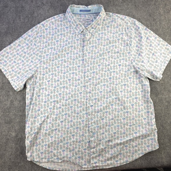 Tommy Bahama Shirt 2XL Short Sleeve Pineapple Geometric White Button Down - Picture 1 of 9